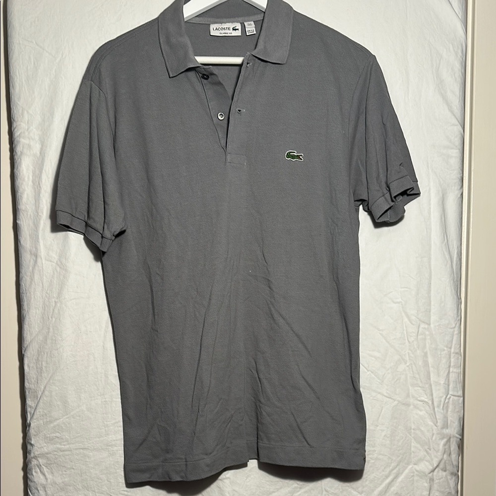 Lacoste Gray Polo with Green Croc Logo